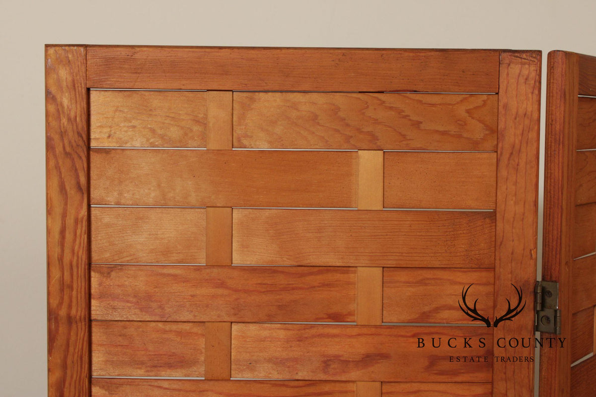 Mid Century Modern Woven Wood Four-Panel Screen