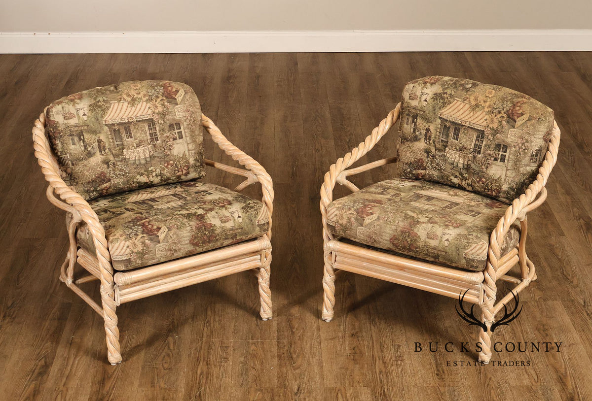Vintage McGuire Pair of Twisted Rattan Lounge Chairs