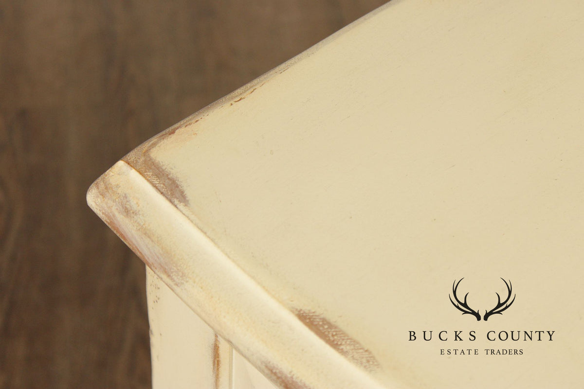 Lane French Provincial Style Pair of Distressed Cream Painted Nightstands