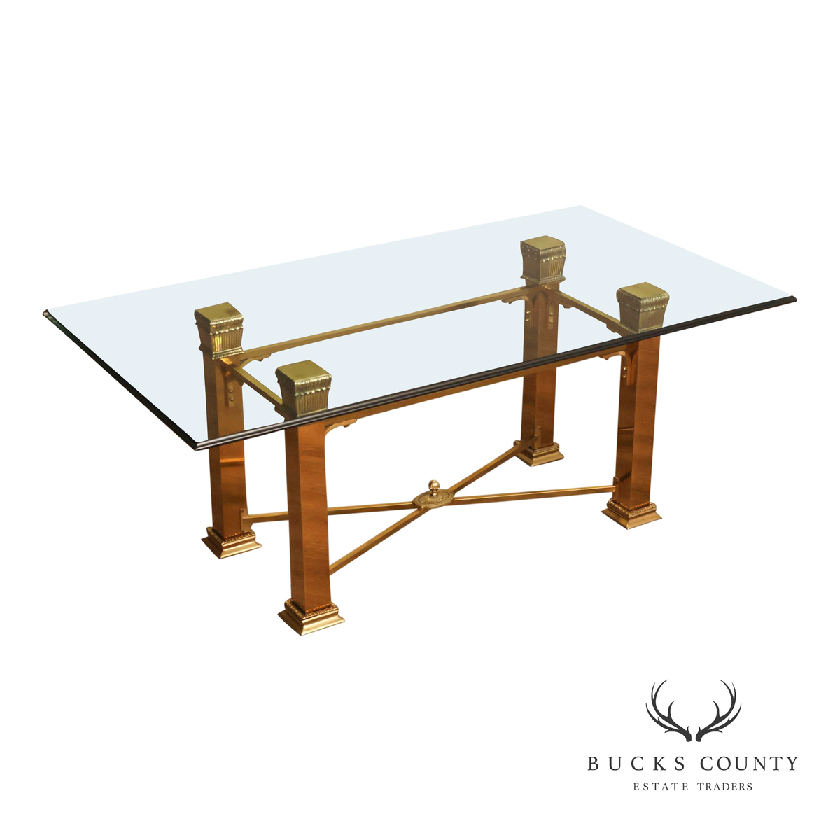 Hollywood Regency Brass & Glass Dining Table