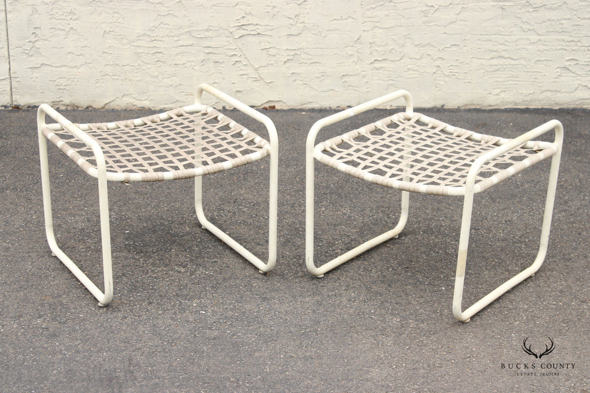 Brown Jordan Vintage Pair 'Lido' Aluminum Outdoor Patio Stools or Ottomans