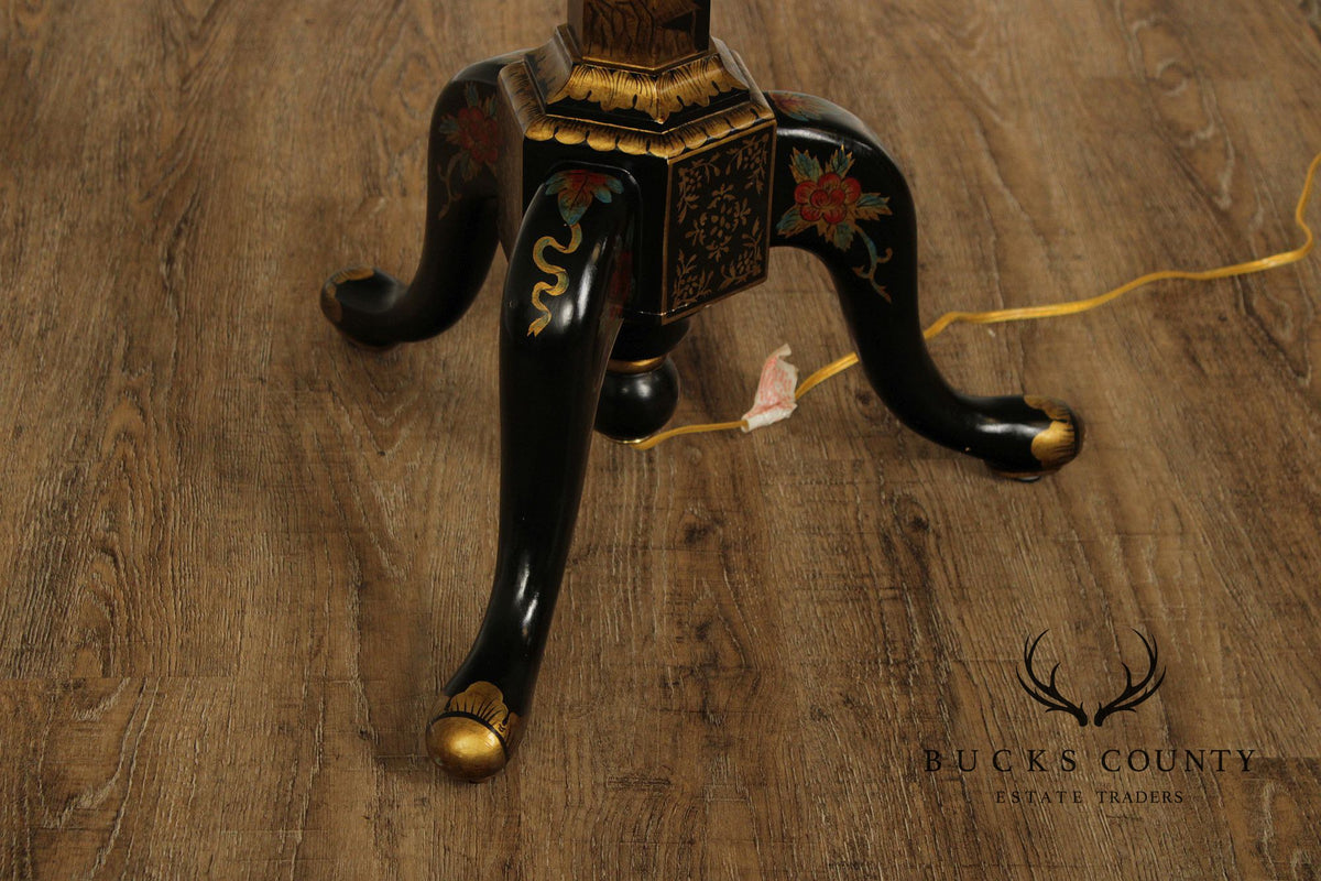Chelsea House Chinoiserie Decorated Black Lacquer Floor Lamp