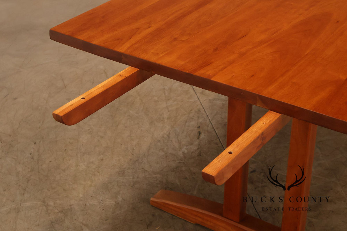 Stickley Cherry Double Pedestal Extension Dining Table With Two Leaves