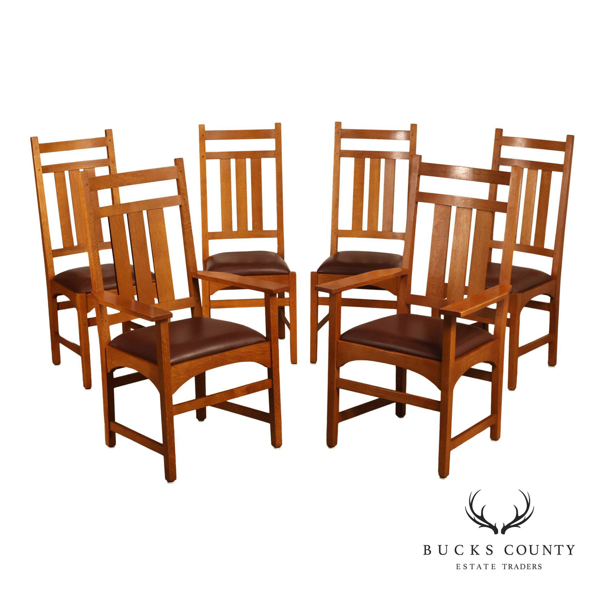 Stickley Mission Collection Set of Six Harvey Ellis Oak Dining Chairs
