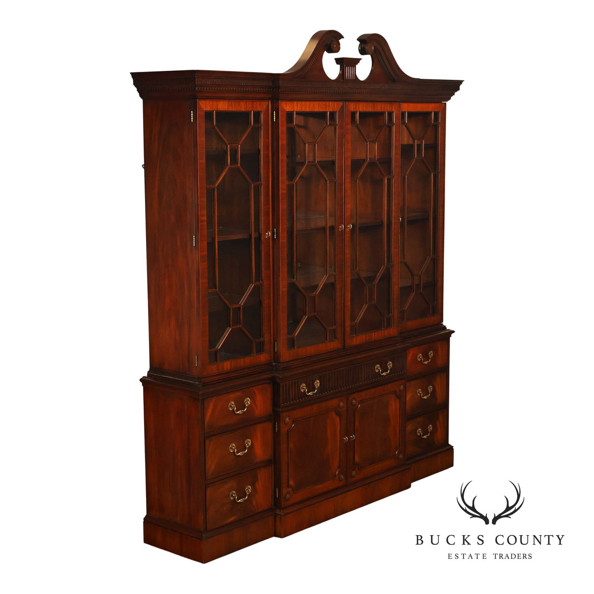 Henkel Harris Chippendale Style Mahogany China Cabinet Breakfront