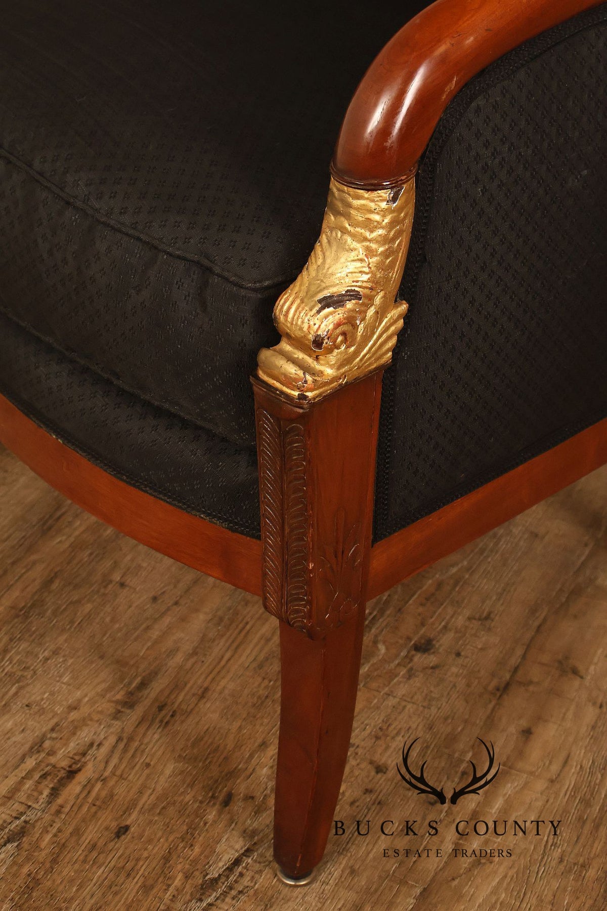 French Empire Style Partial Gilt Mahogany Armchair
