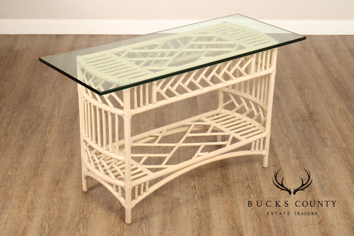Ficks Reed Glass Top Rattan Console