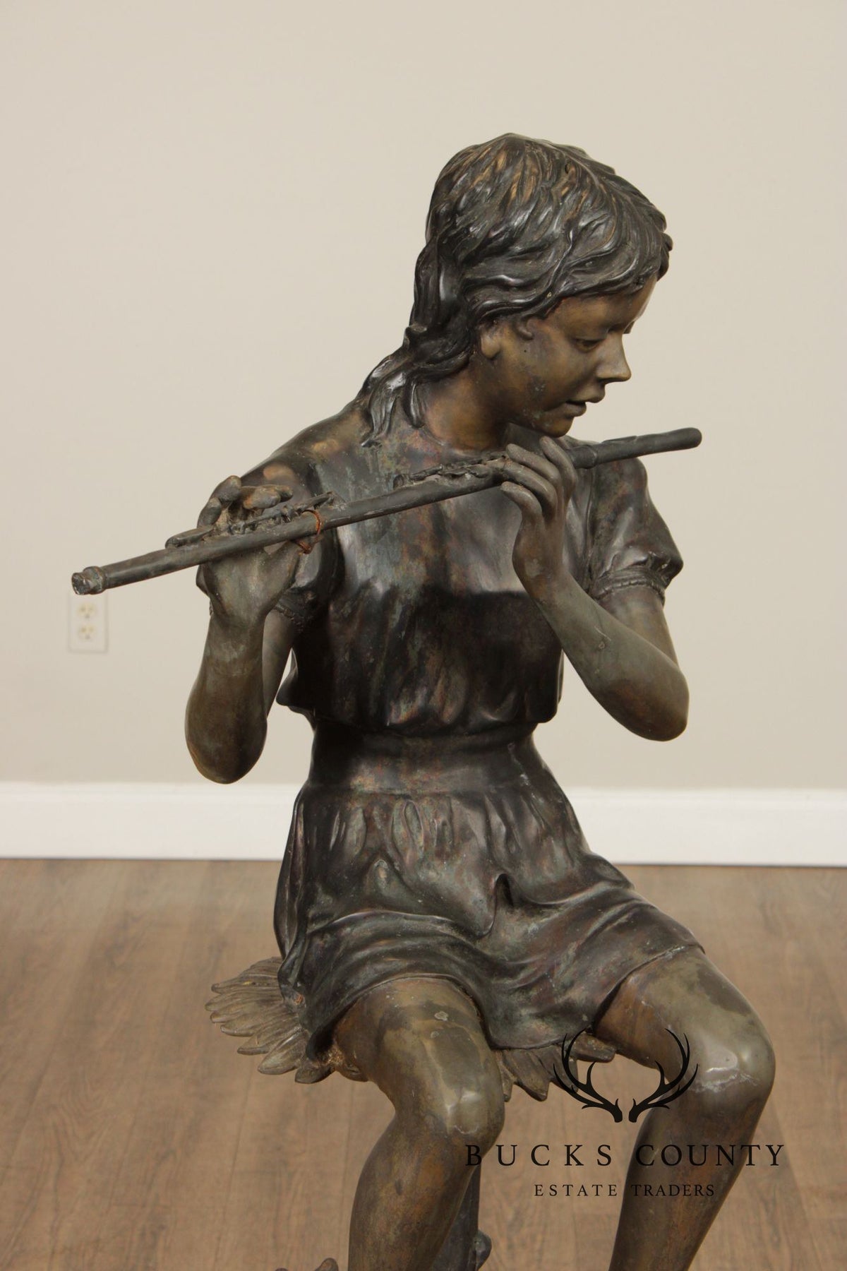 Large Bronze Garden Statue, 'Flute Player'