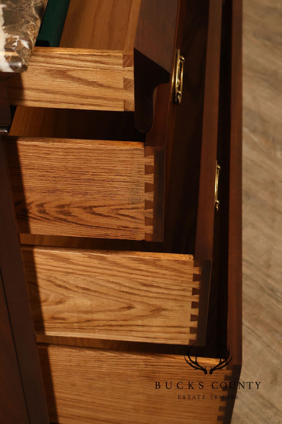 Henkel Harris Empire Style Marble Top Mahogany Chest Of Drawers