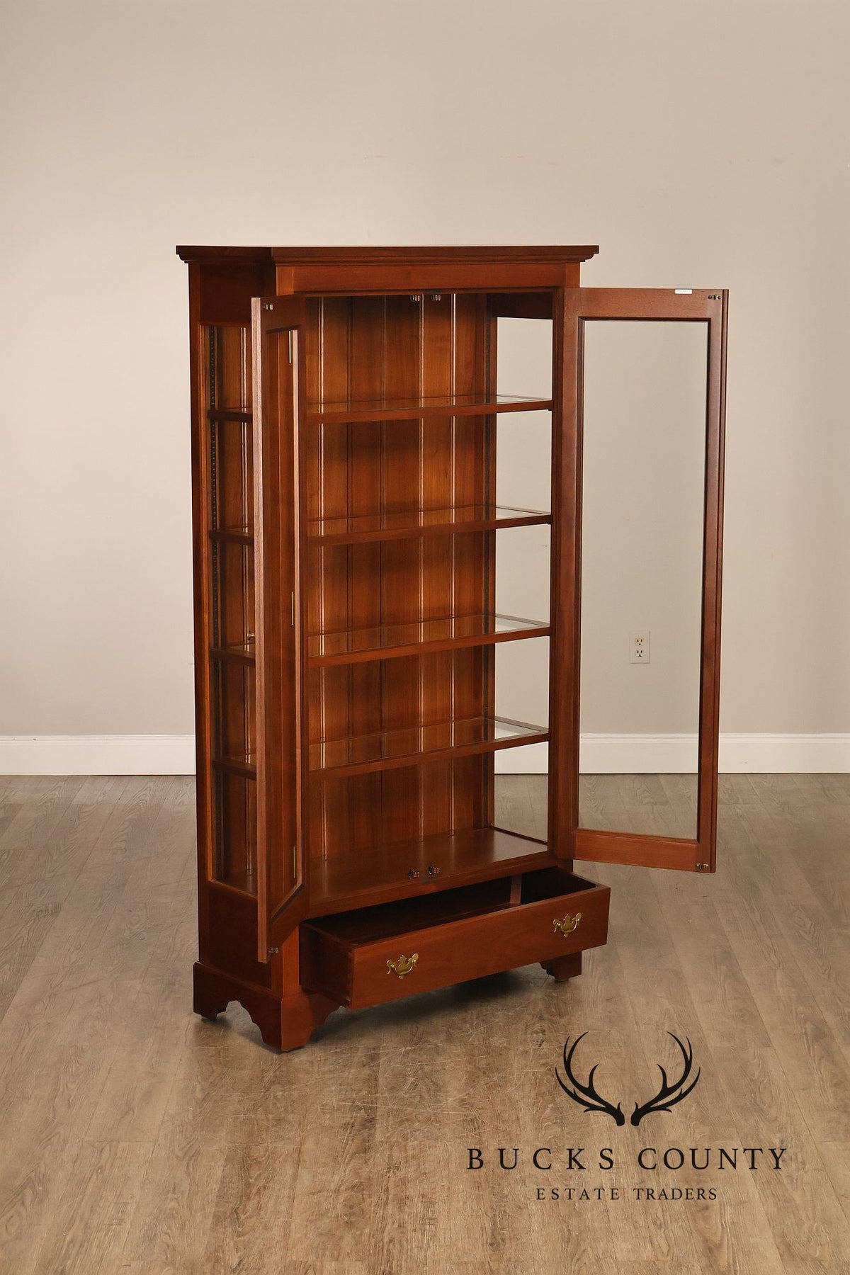E.A. Clore Chippendale Style Bench Made Walnut Display Cabinet