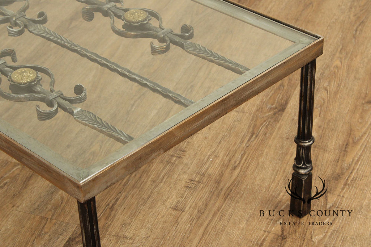 Renaissance Style Cast Iron Glass Top Coffee Table