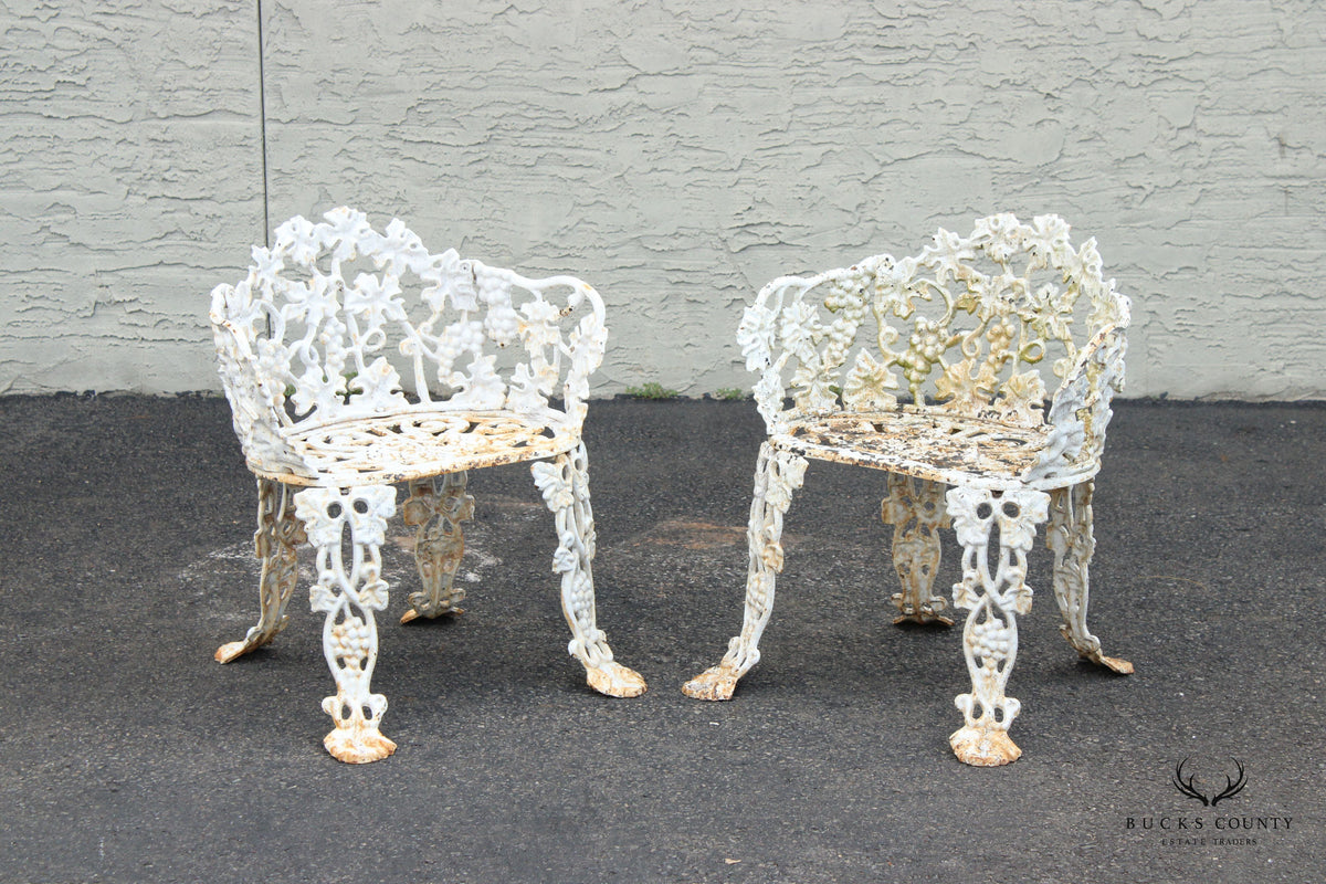 Victorian Style Pair Cast Iron Grapevine Leaves Garden Chairs