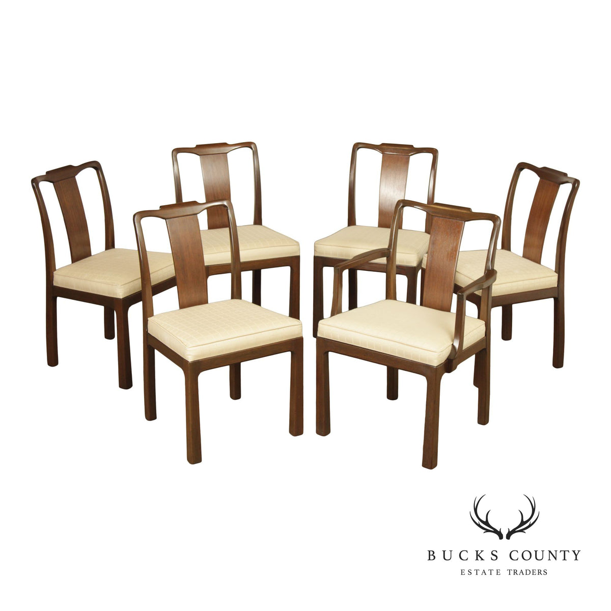 Mid Century Asian Influenced Set of Six Mahogany Dining Chairs