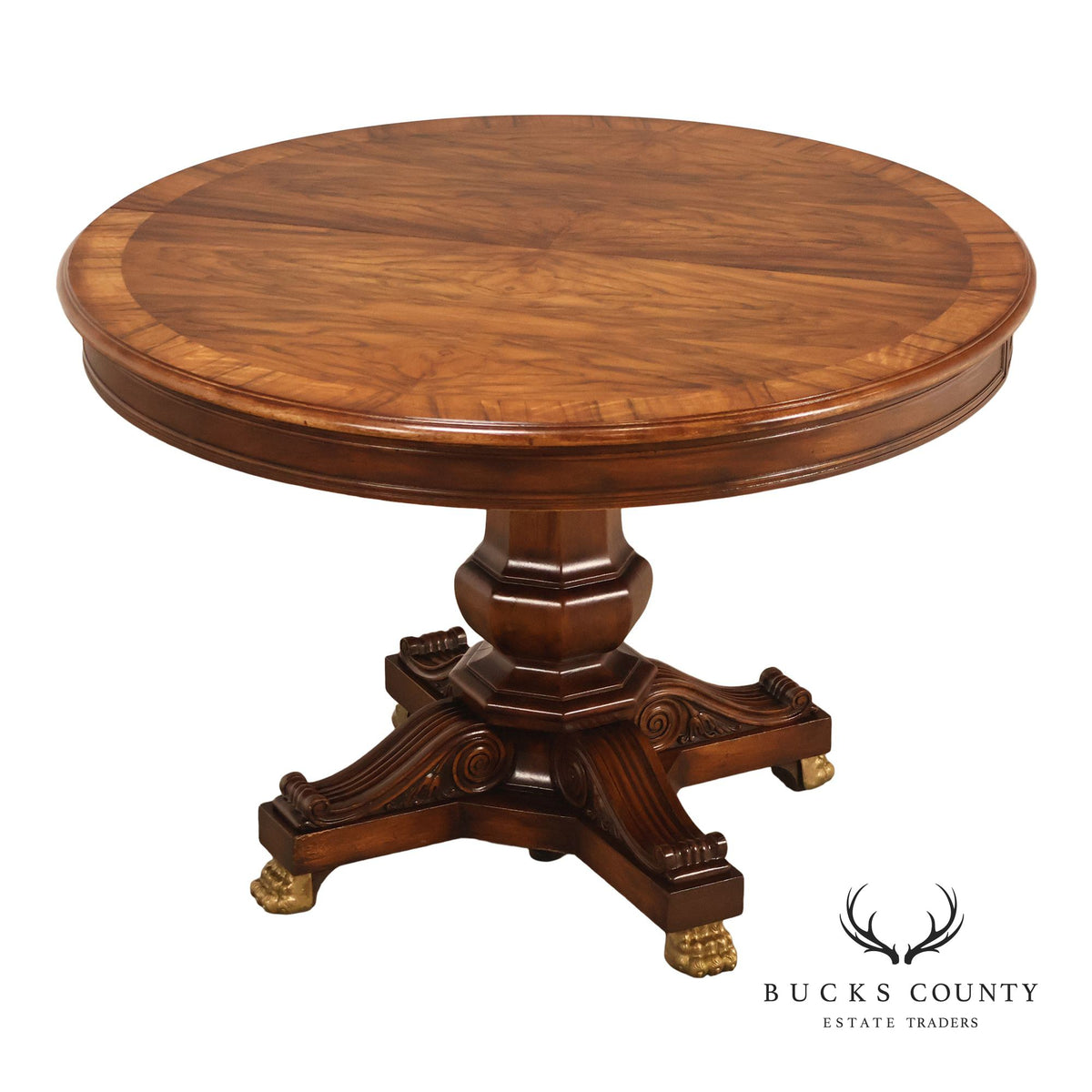 Karges Walnut Round Extendable Dining Table With Three Leaves