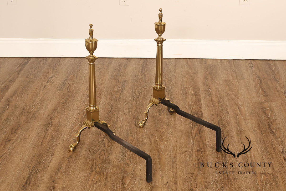 Federal Style Pair Of Brass Andirons