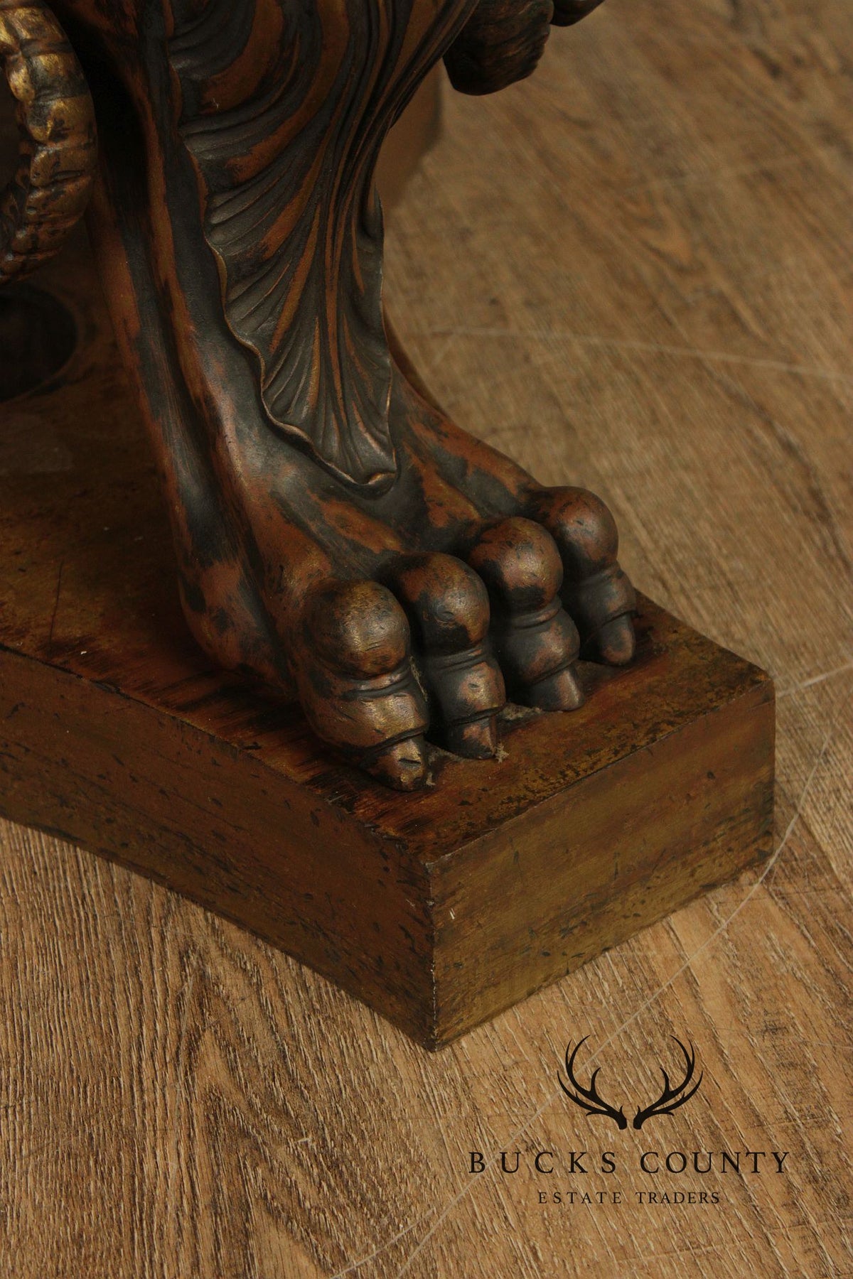 Antique Neoclassical Pair Of Mythological Figural Table Bases In Bronze