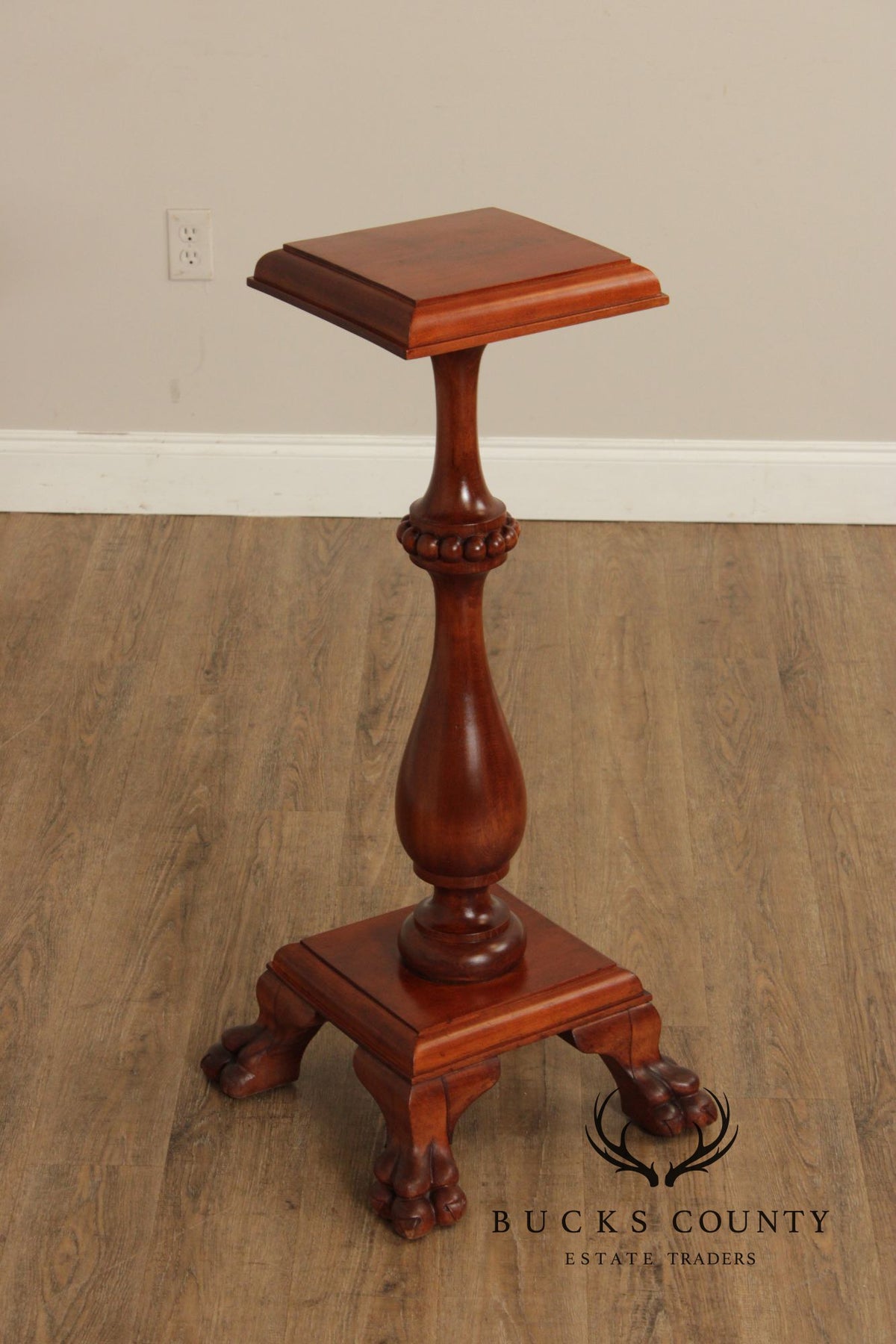 Traditional Mahogany Pedestal Plant Stand with Claw Feet