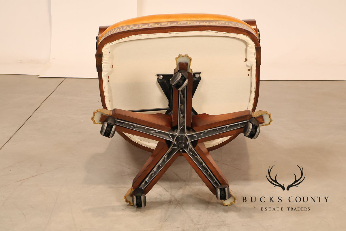 Mariner Leather Swivel Office Chair With Tufted Back And Carved Mahogany Base