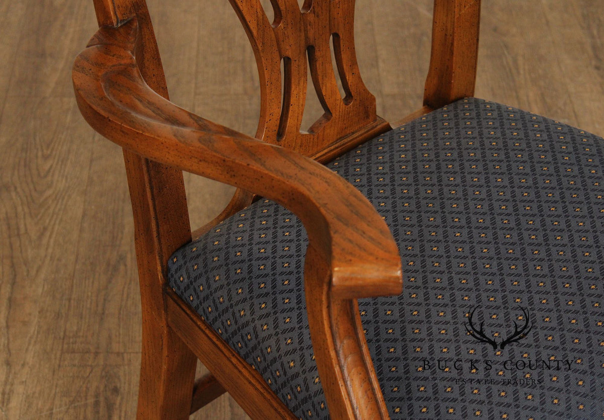 Baker Furniture Chippendale Style Set of Six Carved Oak Dining Chairs