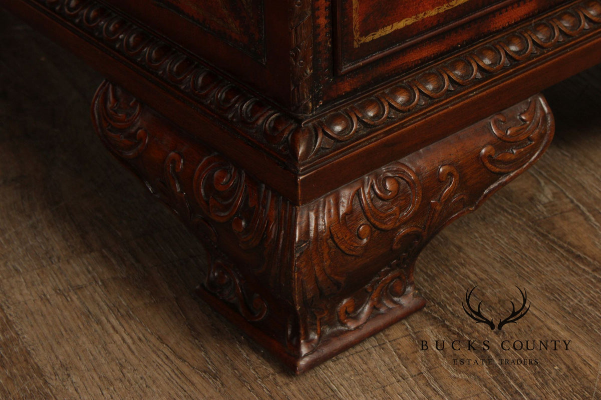 Maitland Smith Georgian Style Tooled Leather Executive Partner Desk