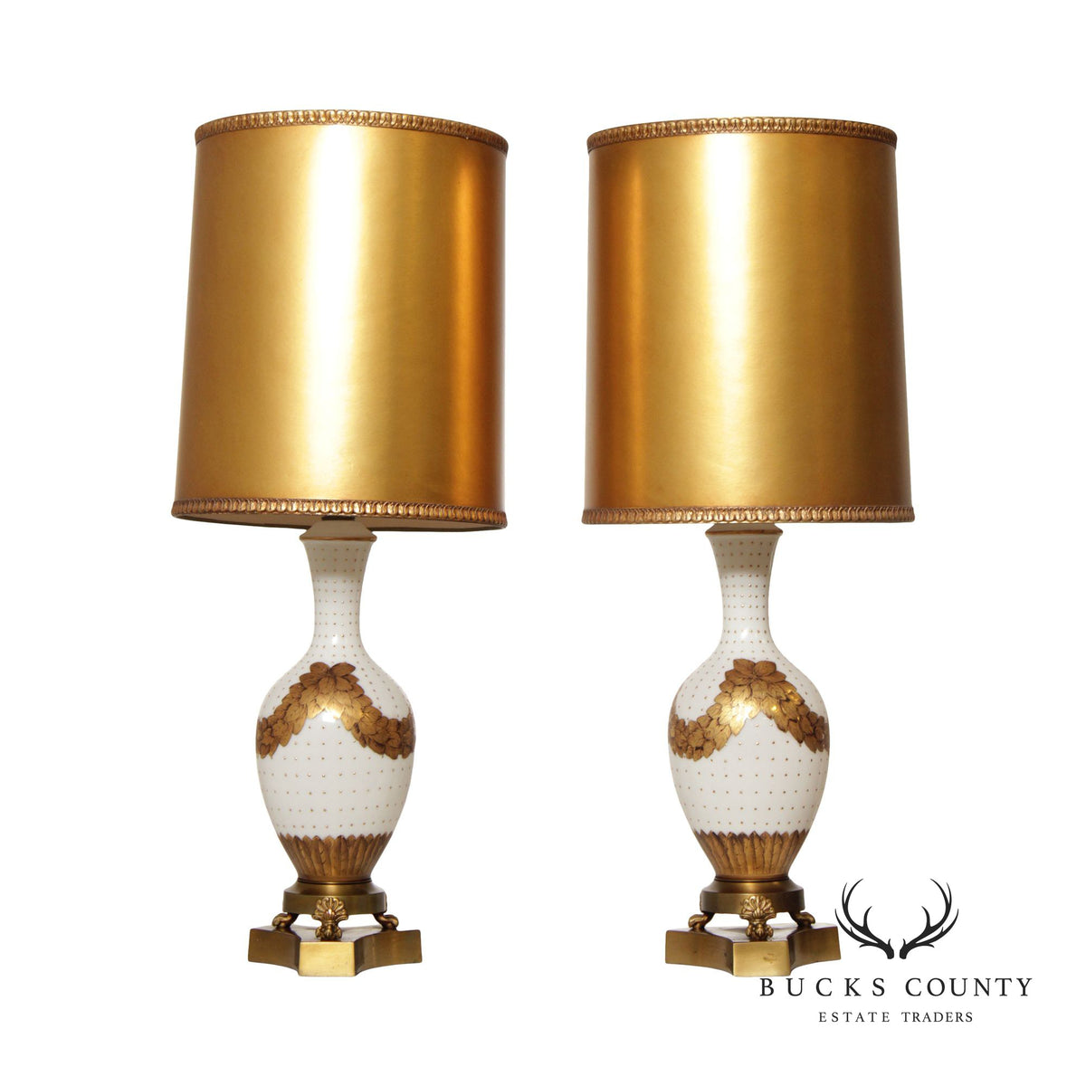 Artemis Studios Neoclassical Style Pair of Milk Glass Table Lamps