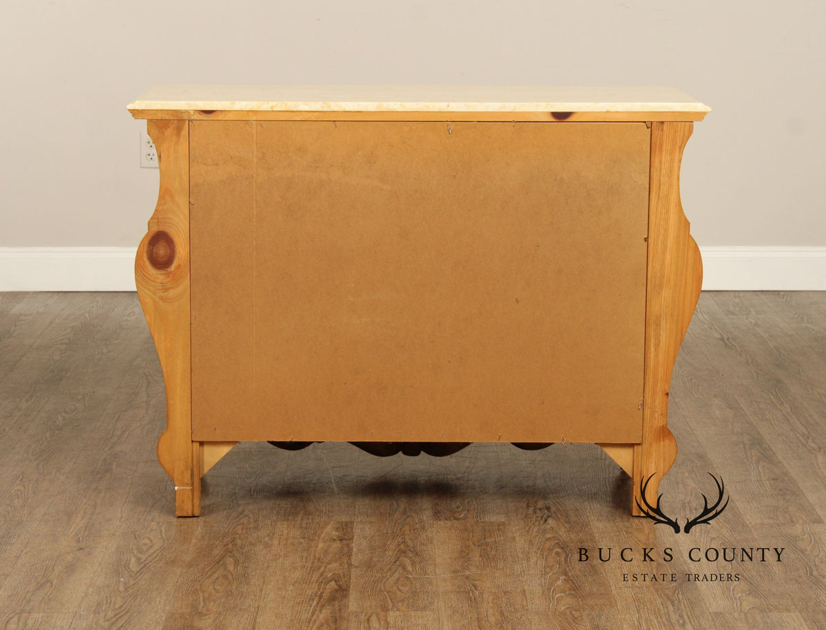 French Country Style Marble Top Pine Commode