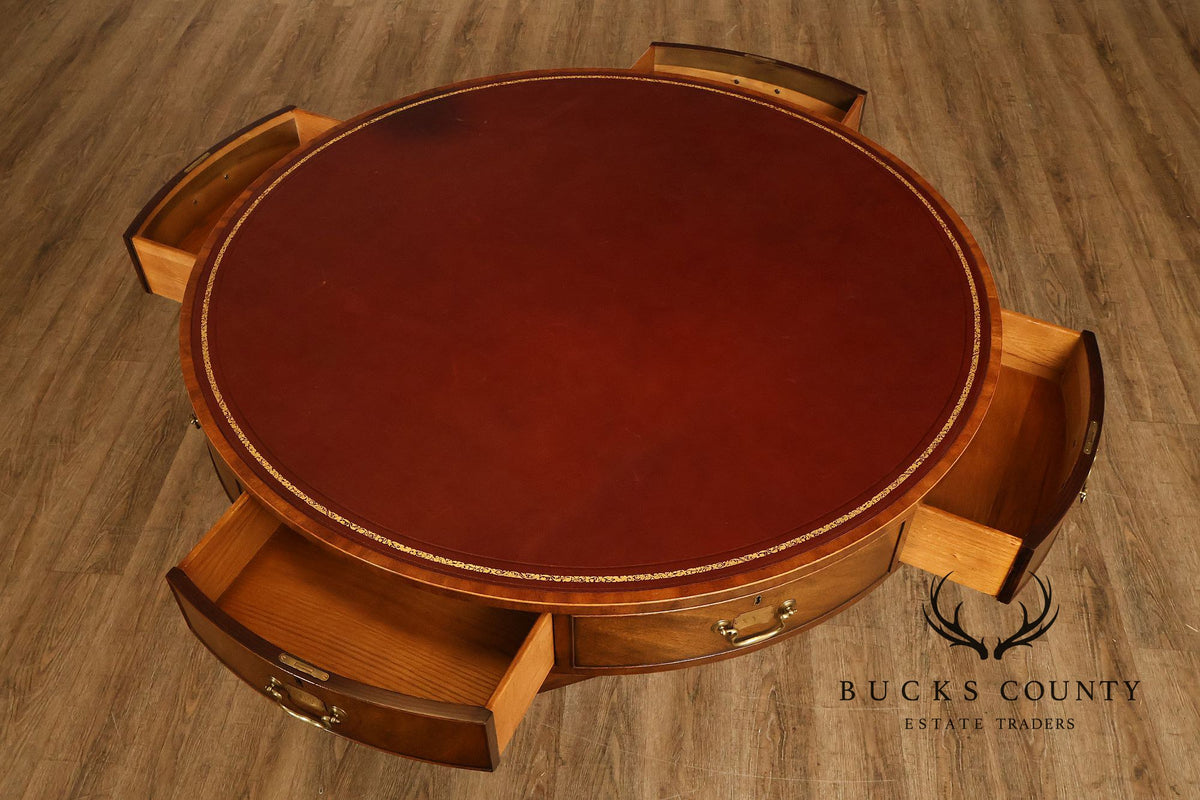 Kittinger Leather Top Round Rent Table With Drawers T295