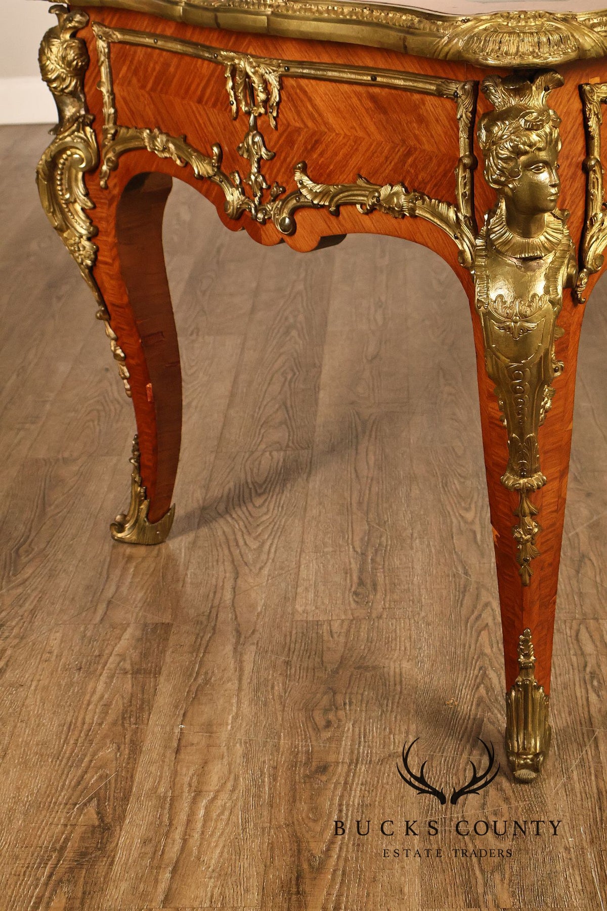 French Napoleon III Style Leather Top Executive Desk