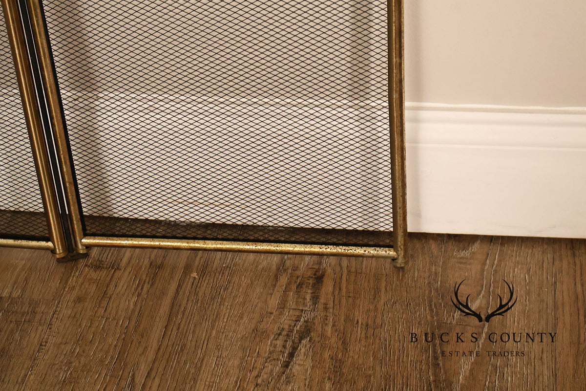 Vintage Brass Three-Panel Fireplace Screen