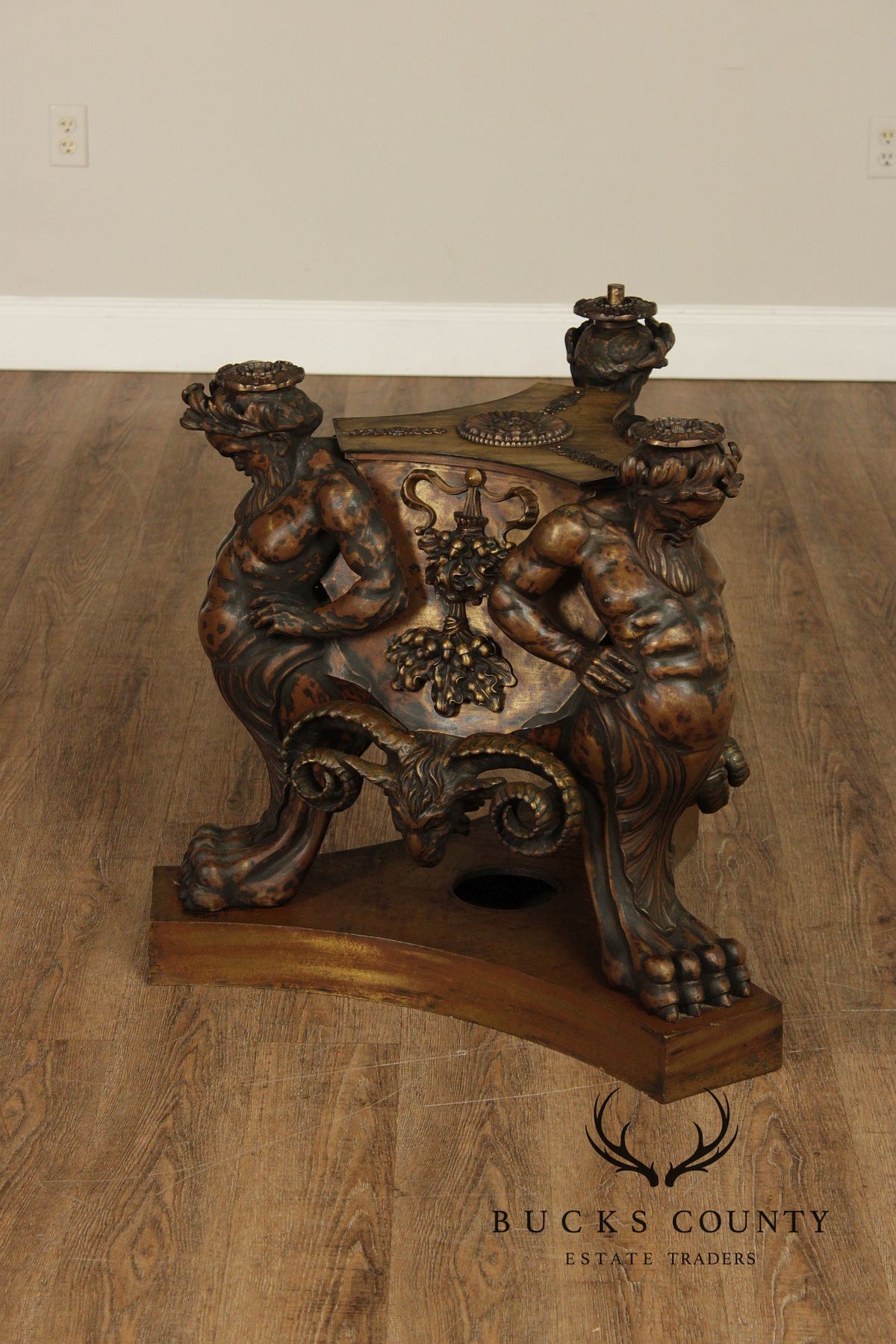 Antique Neoclassical Pair Of Mythological Figural Table Bases In Bronze