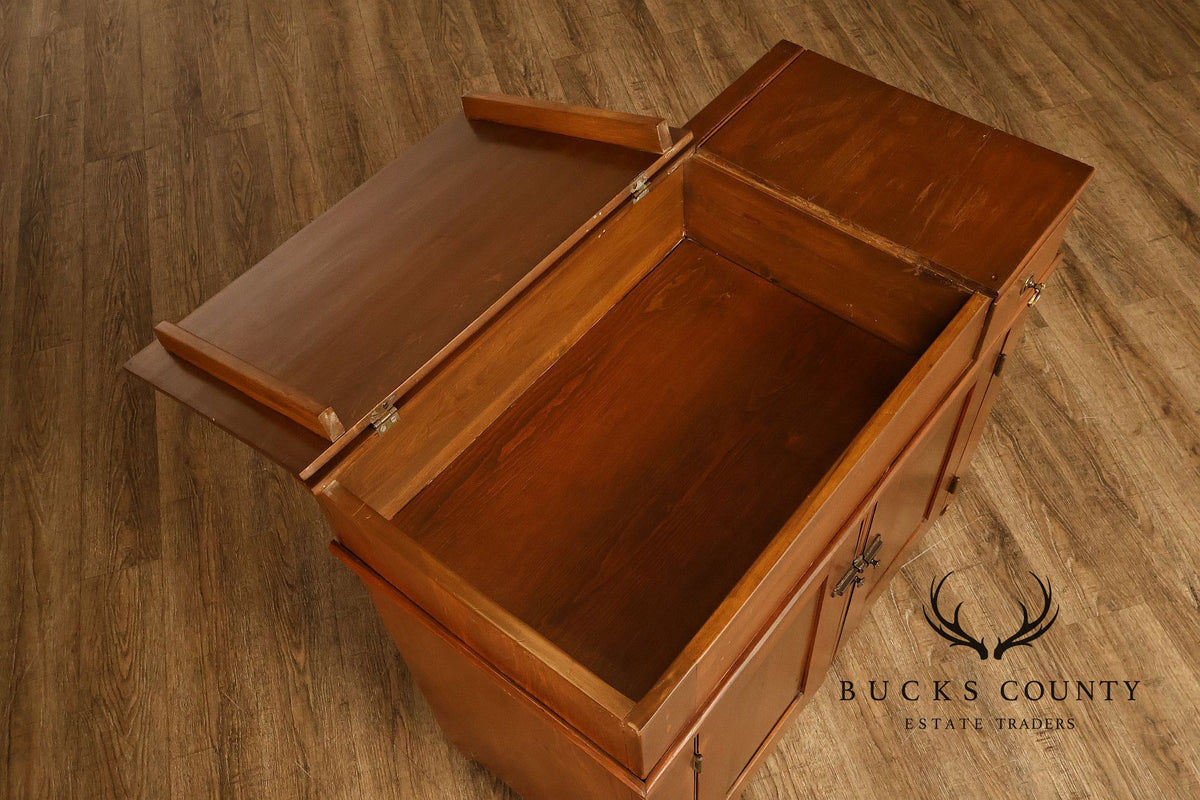 Antique Primitive Wood Dry Sink With Lift Top And Paneled Cabinet