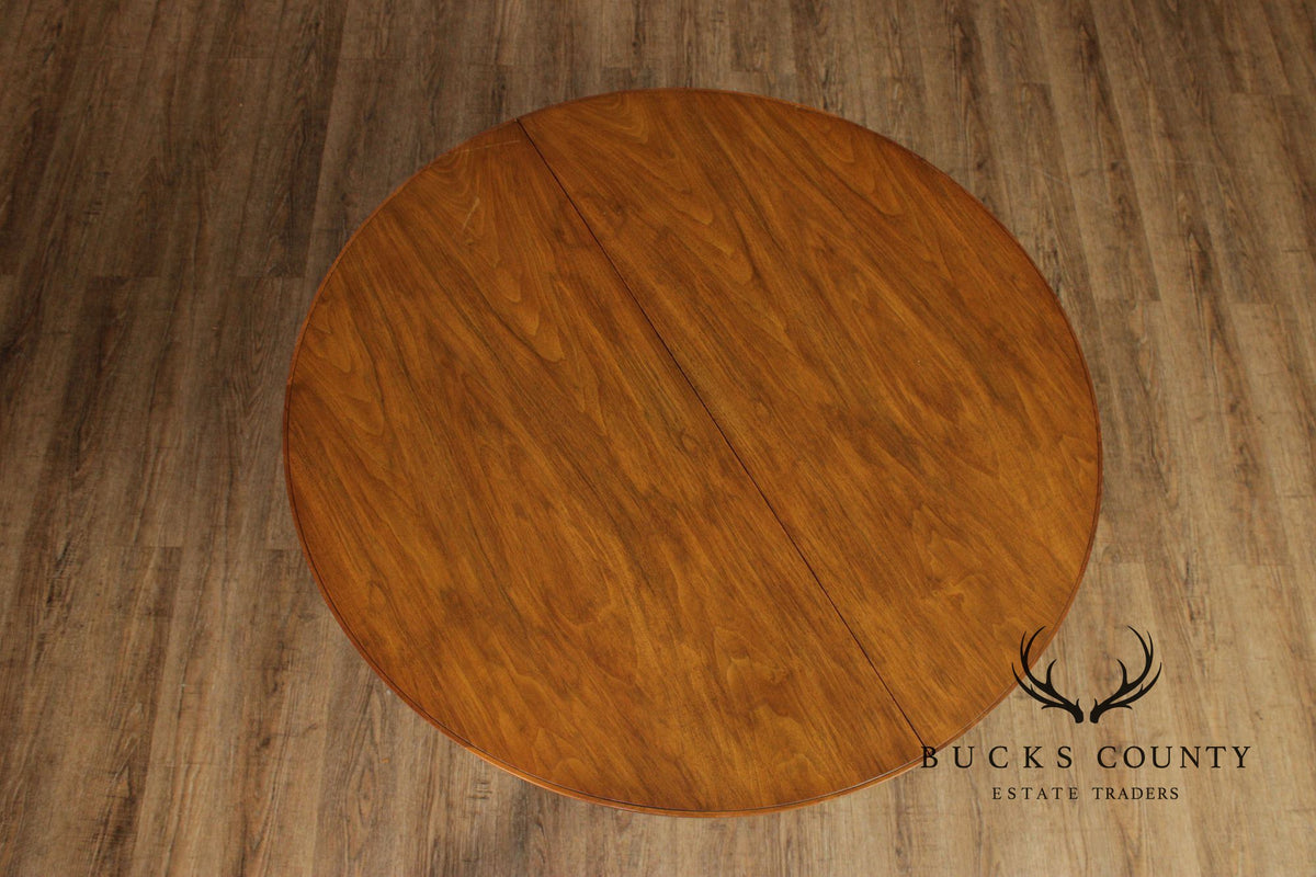 Mid Century Modern Round Walnut Extendable Dining Table
