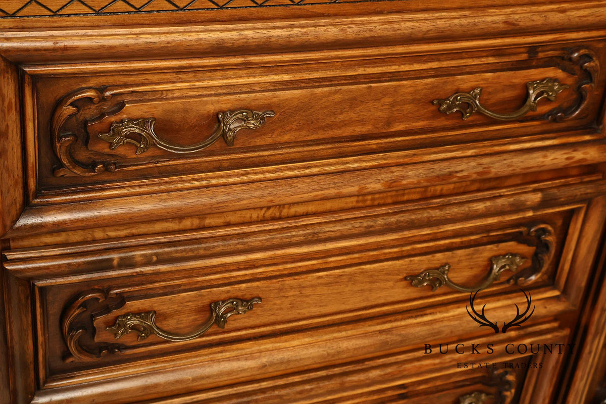 French Louis XV Style 106" Long Marble Top Walnut Sideboard