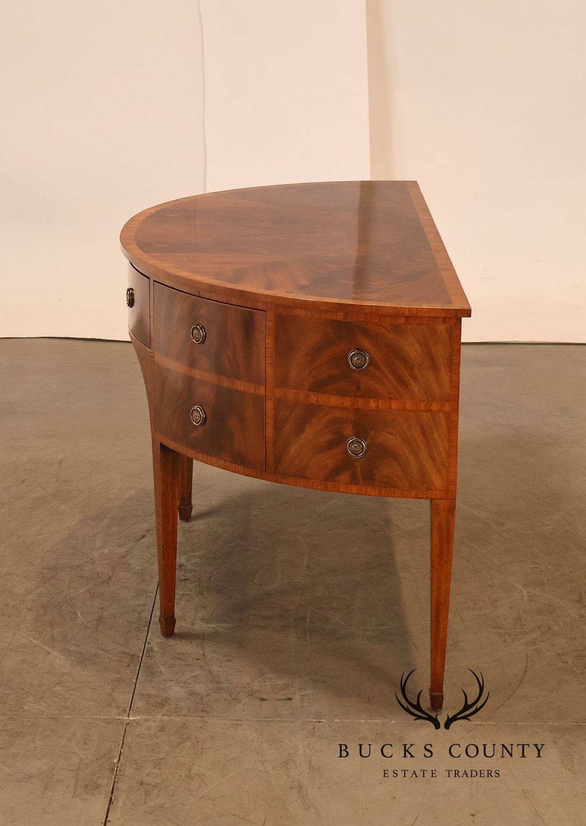 Maitland Smith Hepplewhite Style Deep Mahogany Demilune Sideboard