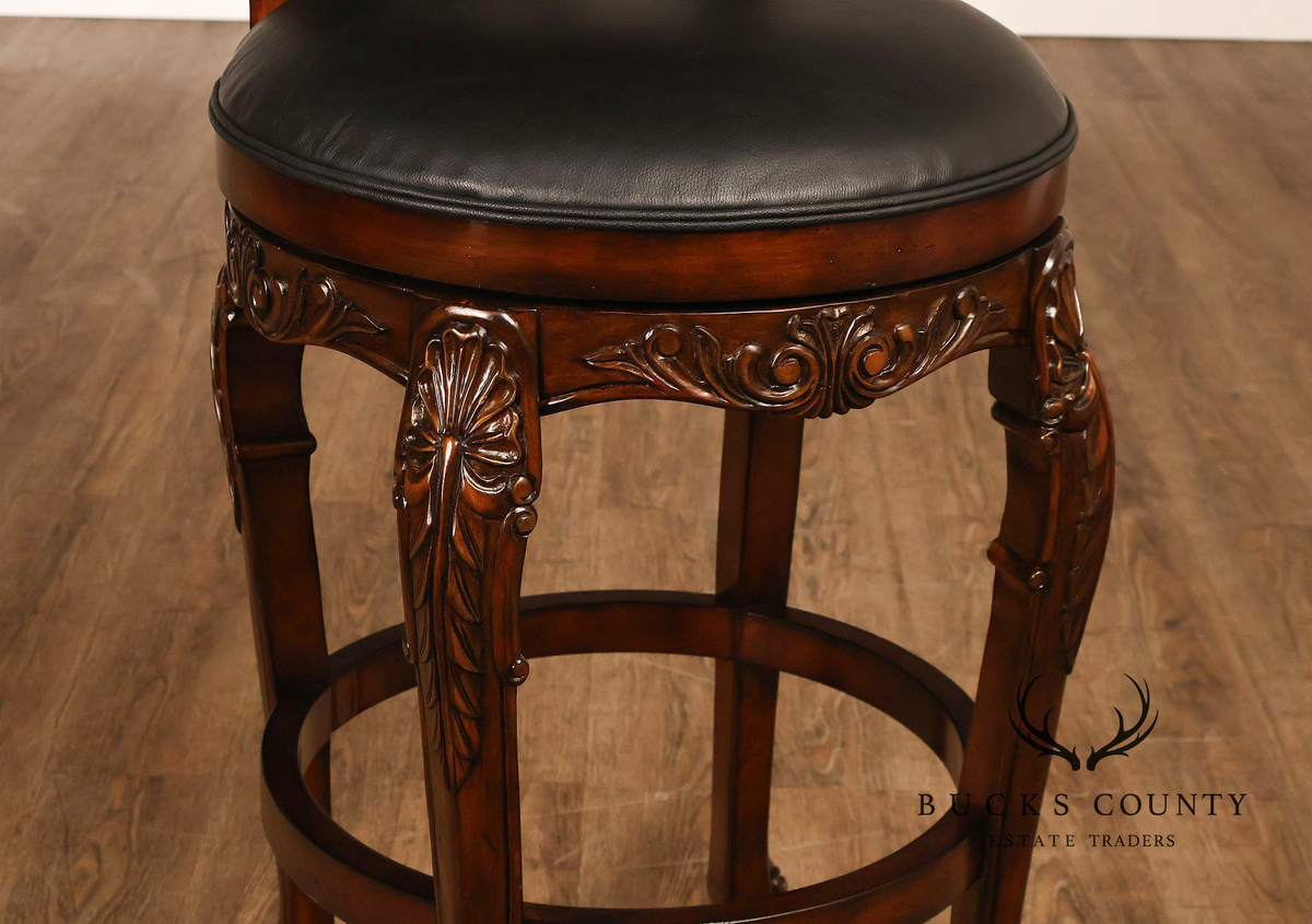 Quality Set Of Four Carved Mahogany Swivel Bar Stools
