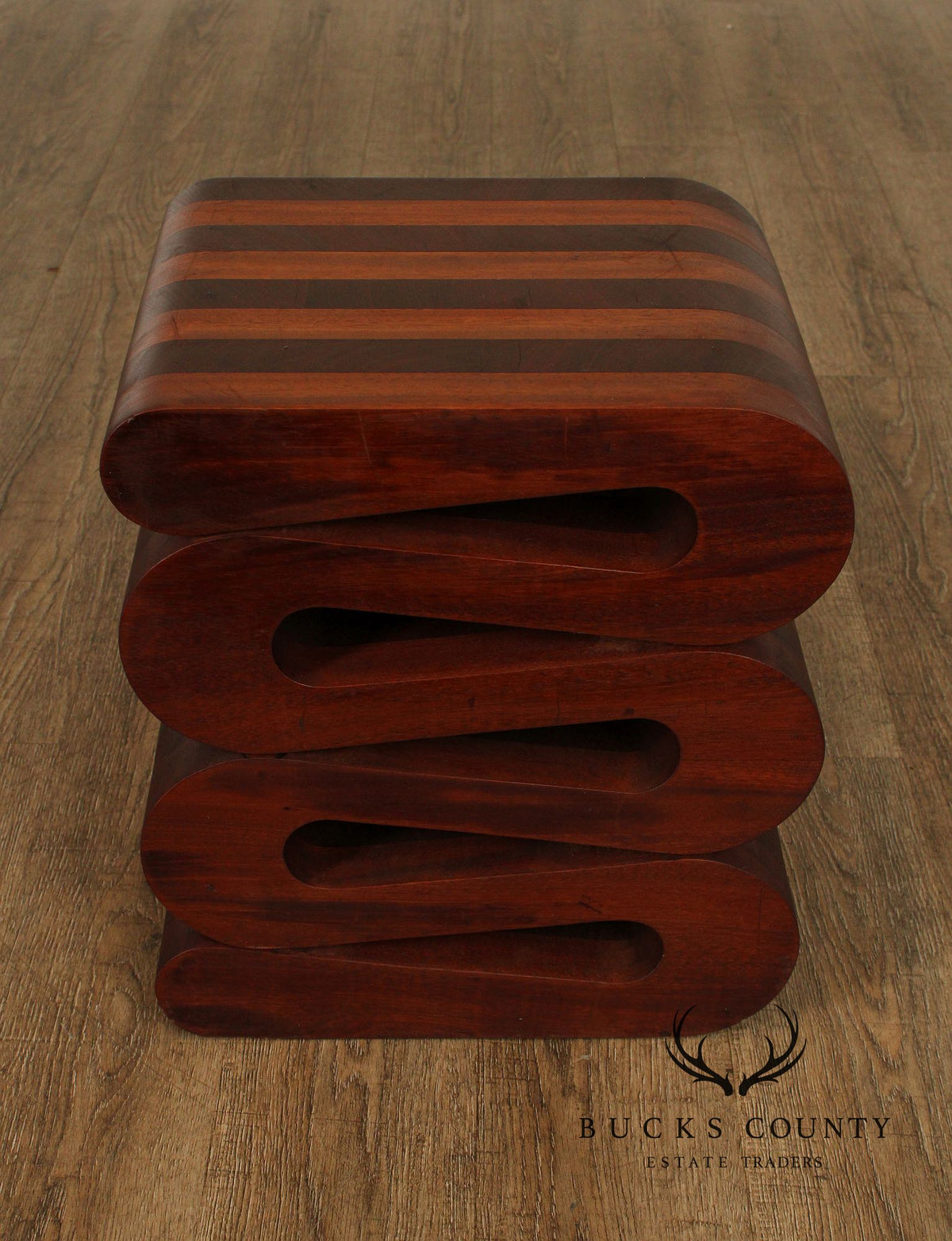 Pair Of Contemporary Sculptural Snake Form Wood End Tables