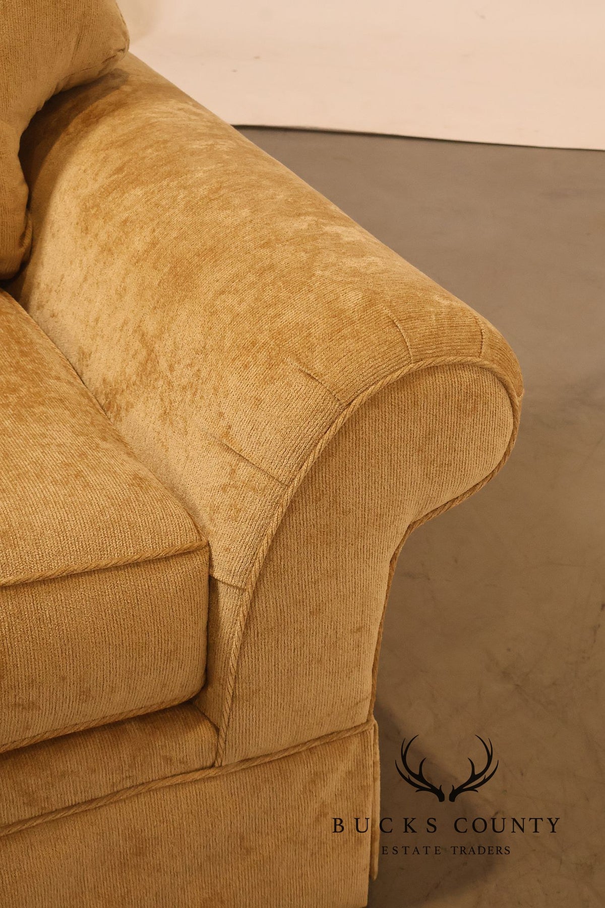 Traditional Gold Chenille Upholstered Three Cushion Sofa