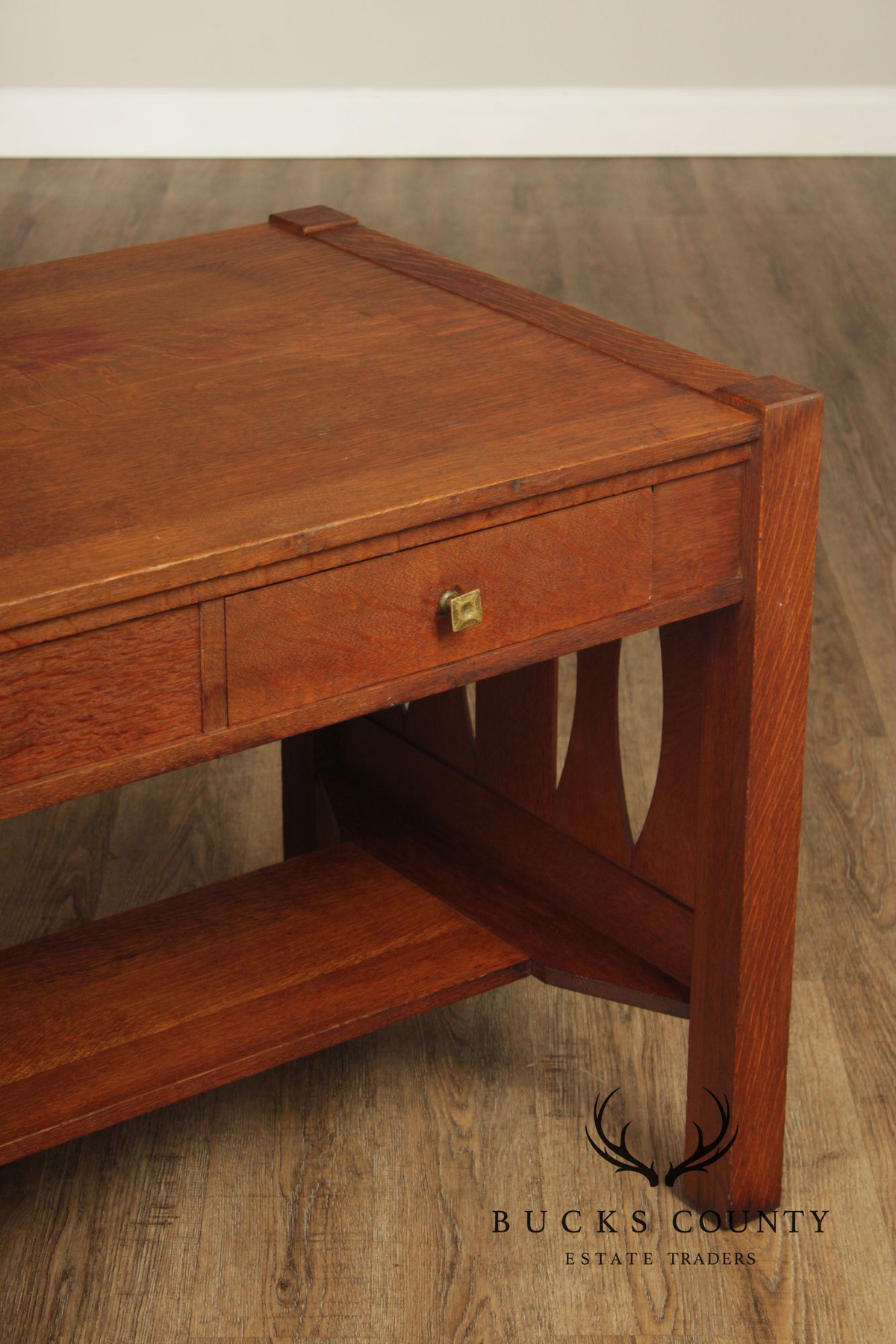 Antique Arts & Crafts Mission Oak Two Drawer Library Table Desk
