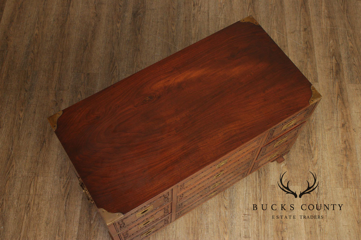 Anglo Indian Campaign Carved Rosewood Chest of Drawers