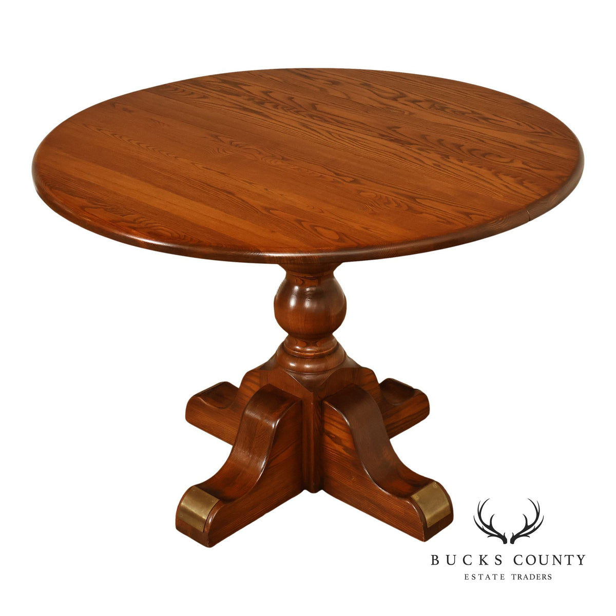 Vintage 42 Inch Oak Round Pedestal Dining Table With Leaf