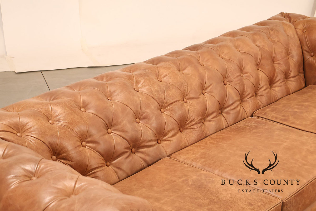 Chesterfield Style 8 Foot Distressed Brown Tufted Leather Sofa