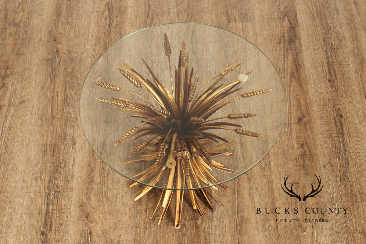 Hollywood Regency Glass Top Wheat Sheaf Side Table