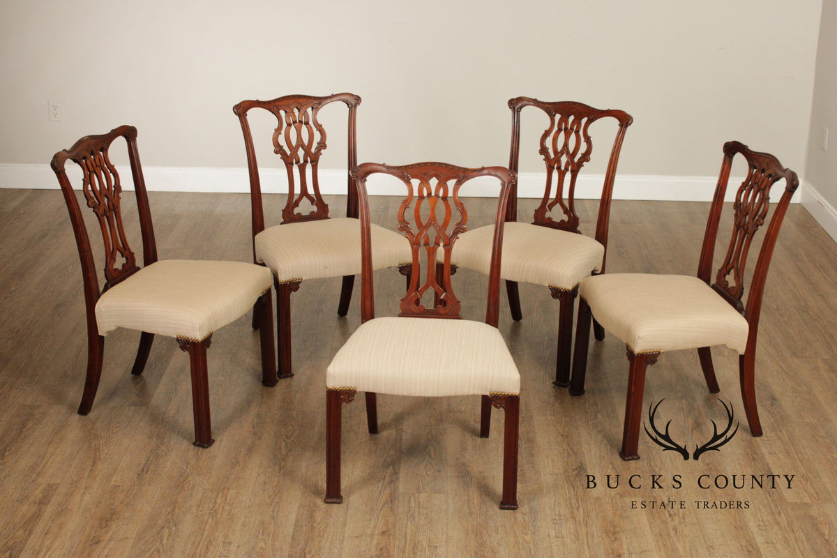 Baker Furniture Chippendale Style Set of Five Mahogany Dining Chairs