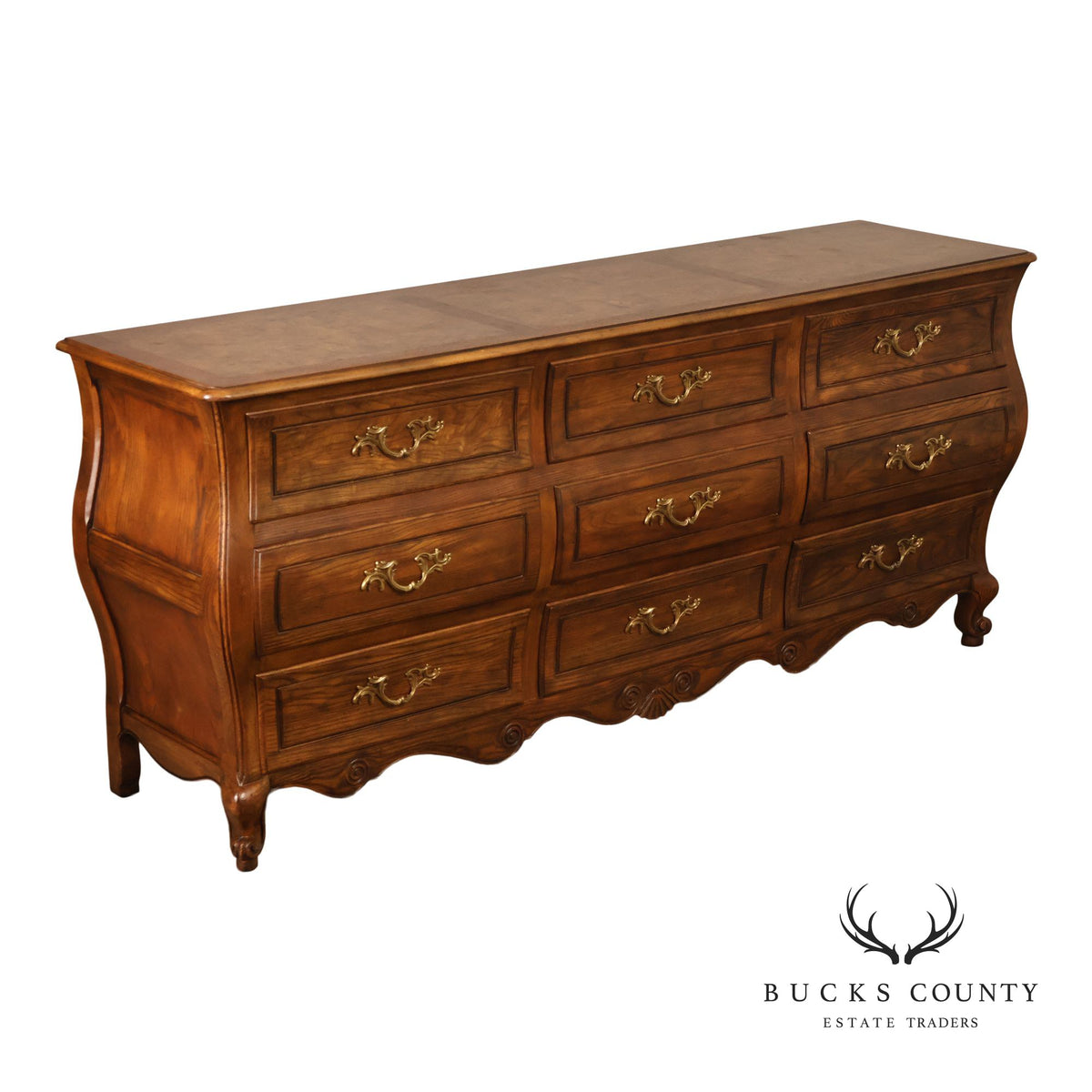 Baker Furniture Company Burl Wood Long Bombe Dresser