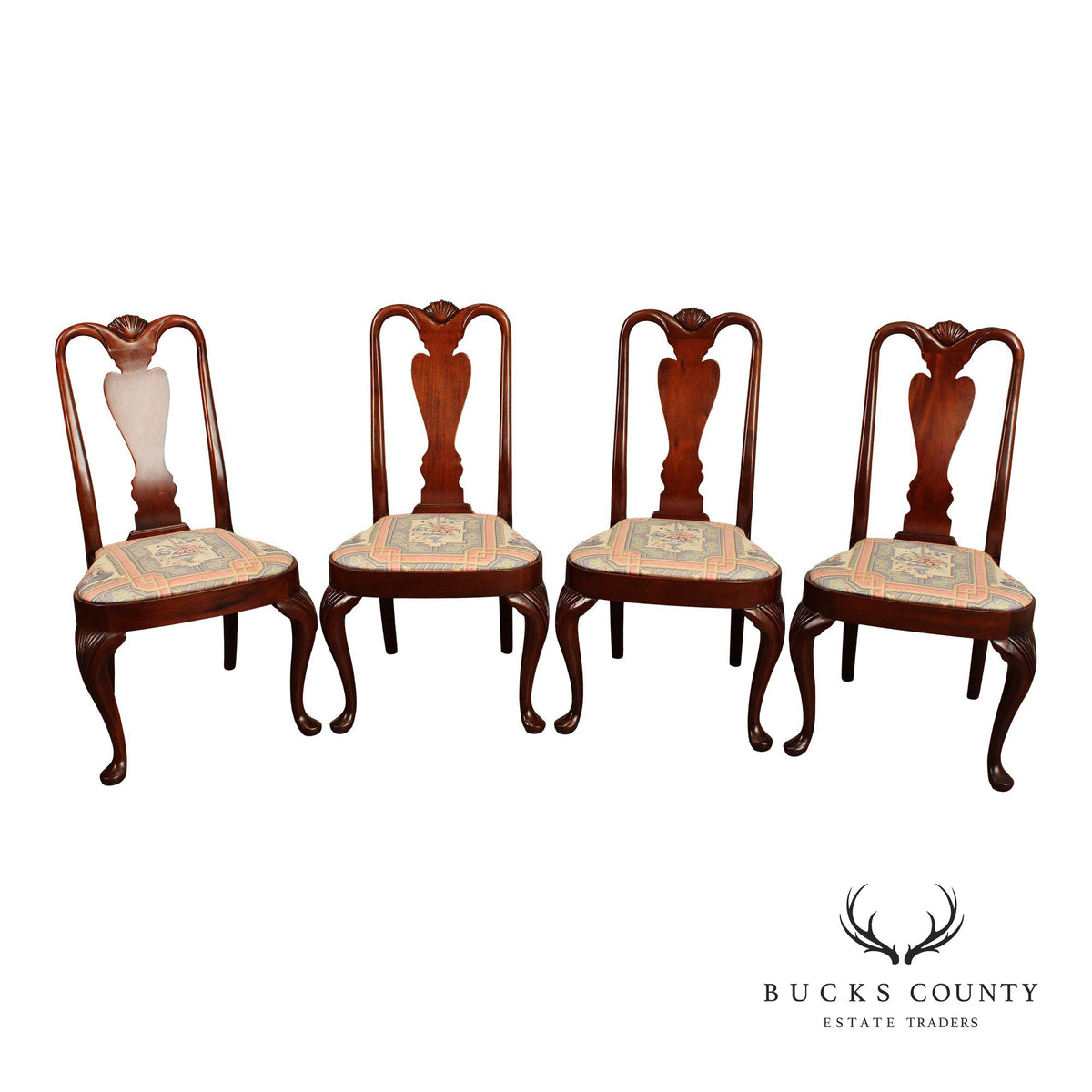 QUEEN ANNE STYLE SET OF FOUR CUSTOM MAHOGANY DINING CHAIRS