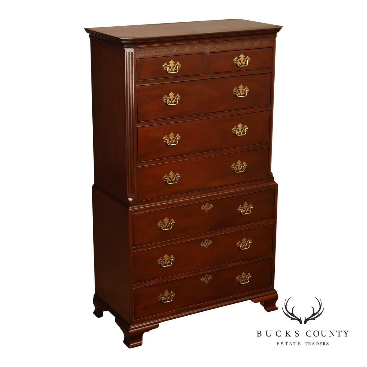 Baker Chippendale Style Mahogany Chest On Chest Highboy