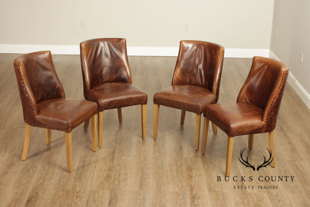 Restoration Hardware French Style Set of Four Leather Dining Chairs
