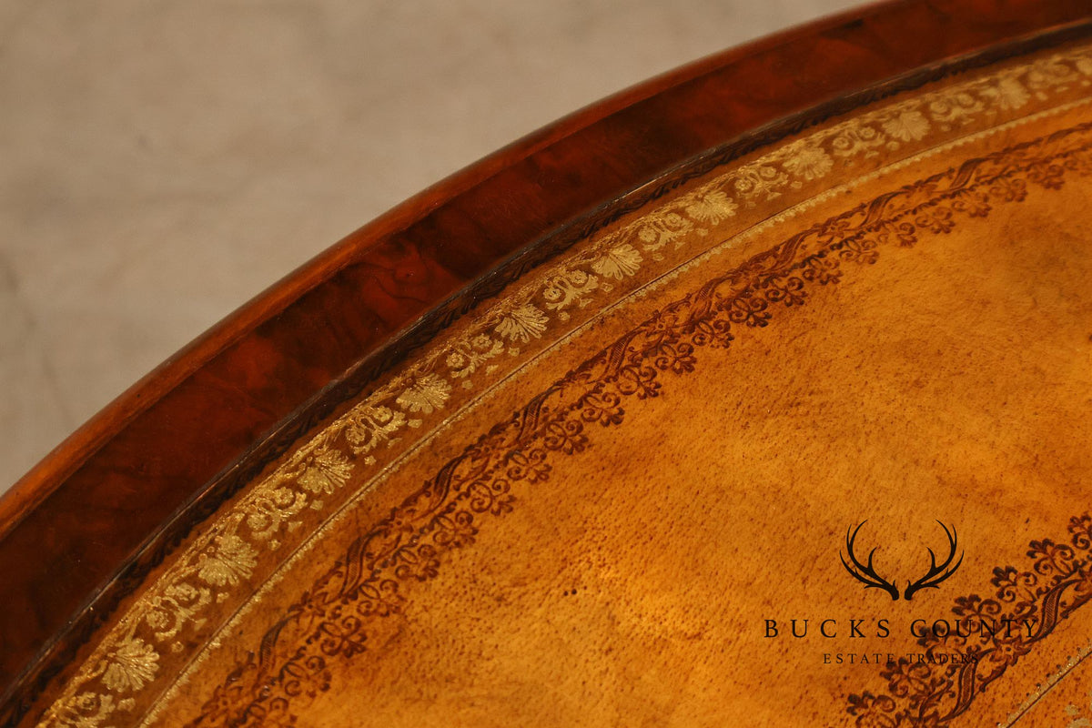 Maitland-Smith Oval Burl Wood Leather Top Partner Desk with Brass Hardware
