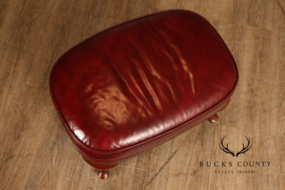 Hickory Chair Queen Anne Style Oxblood Leather Ottoman