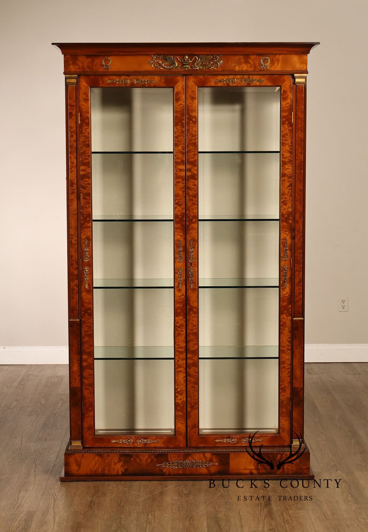 French Empire Style Burl Wood Vitrine Display Cabinet